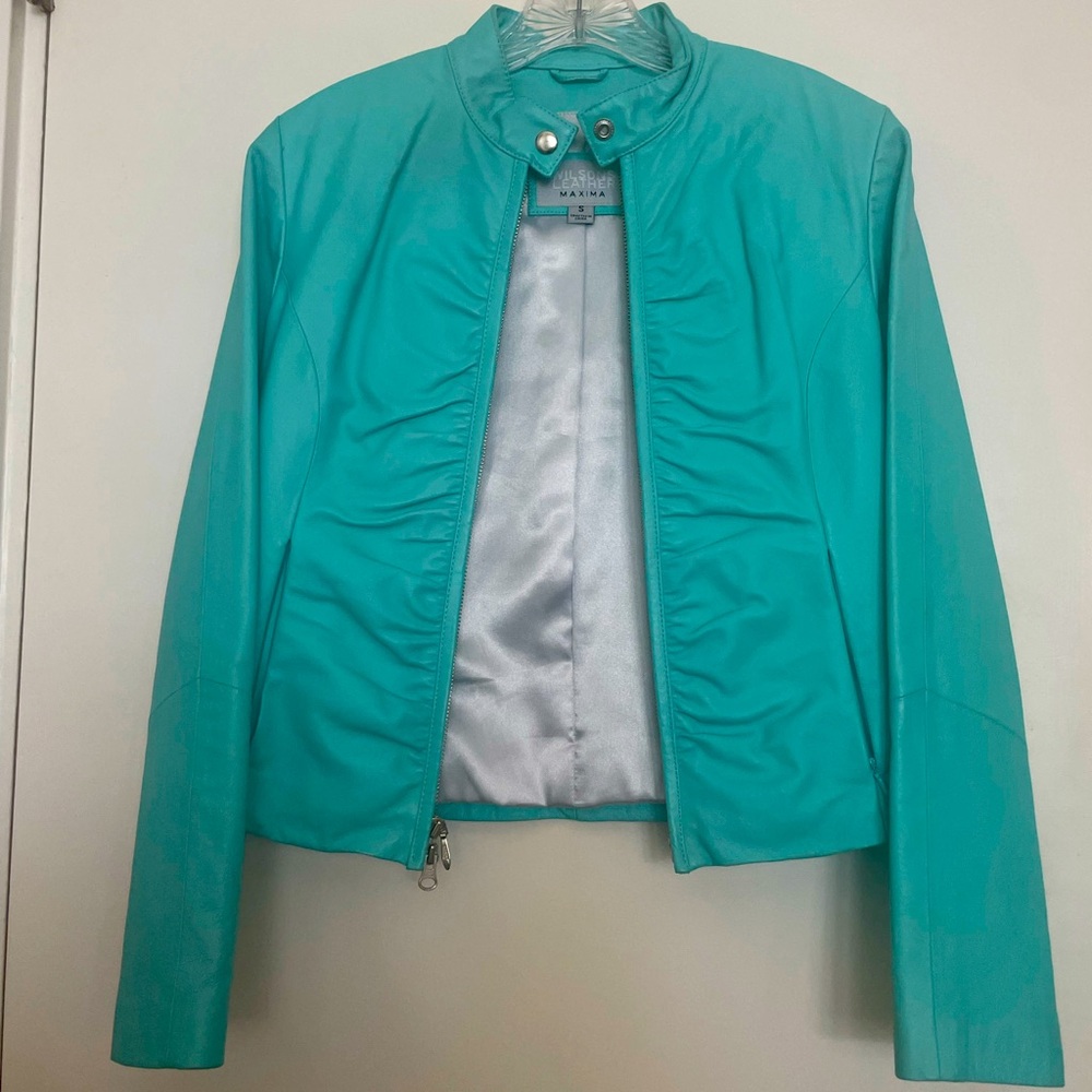 Women's Teal Biker-Style Leather Jacket Size Small